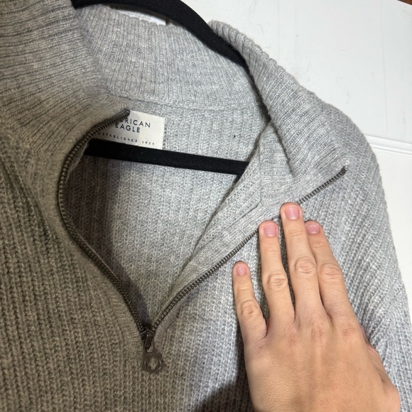 American Eagle 1/4 Zip Men's Sweater Knitted Gray Size Large Wool Blend - Picture 5 of 7